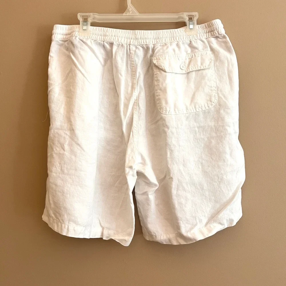 Toscano Mens White 100% Linen Drawstring Shorts Elastic Waist Size XL Relaxed